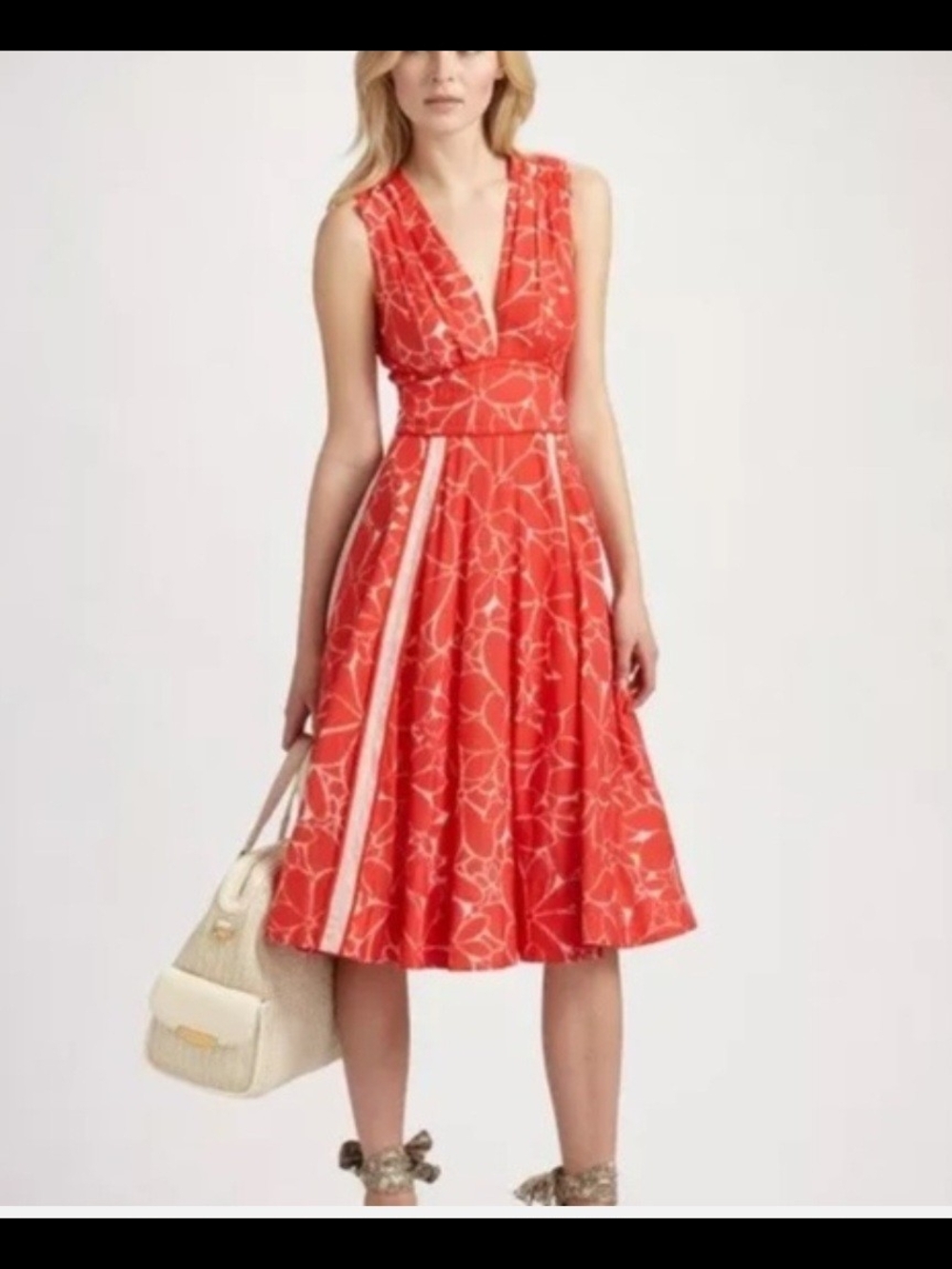 Marc By Marc Jacobs Orange and White Sleeveless V-Neck Maxi Dress
